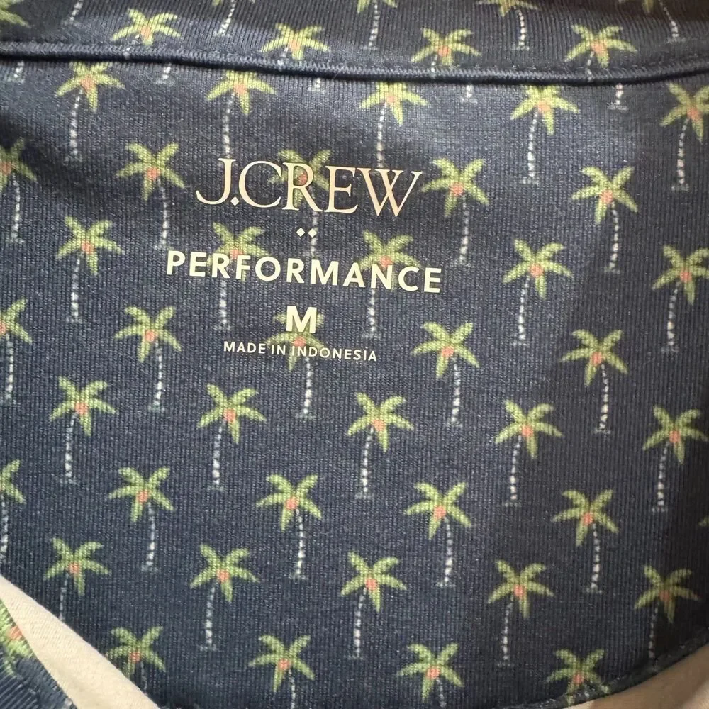 J.Crew Performance Men's Blue Lime Green Palm Tree Print Polo Shirt Medium